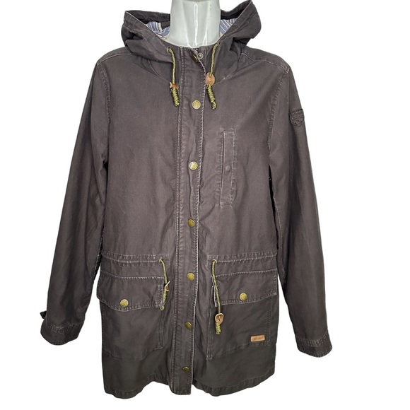 Roots Jackets & Blazers - Roots Canada Drawstring Dark Grey zip and snap Jacket Large